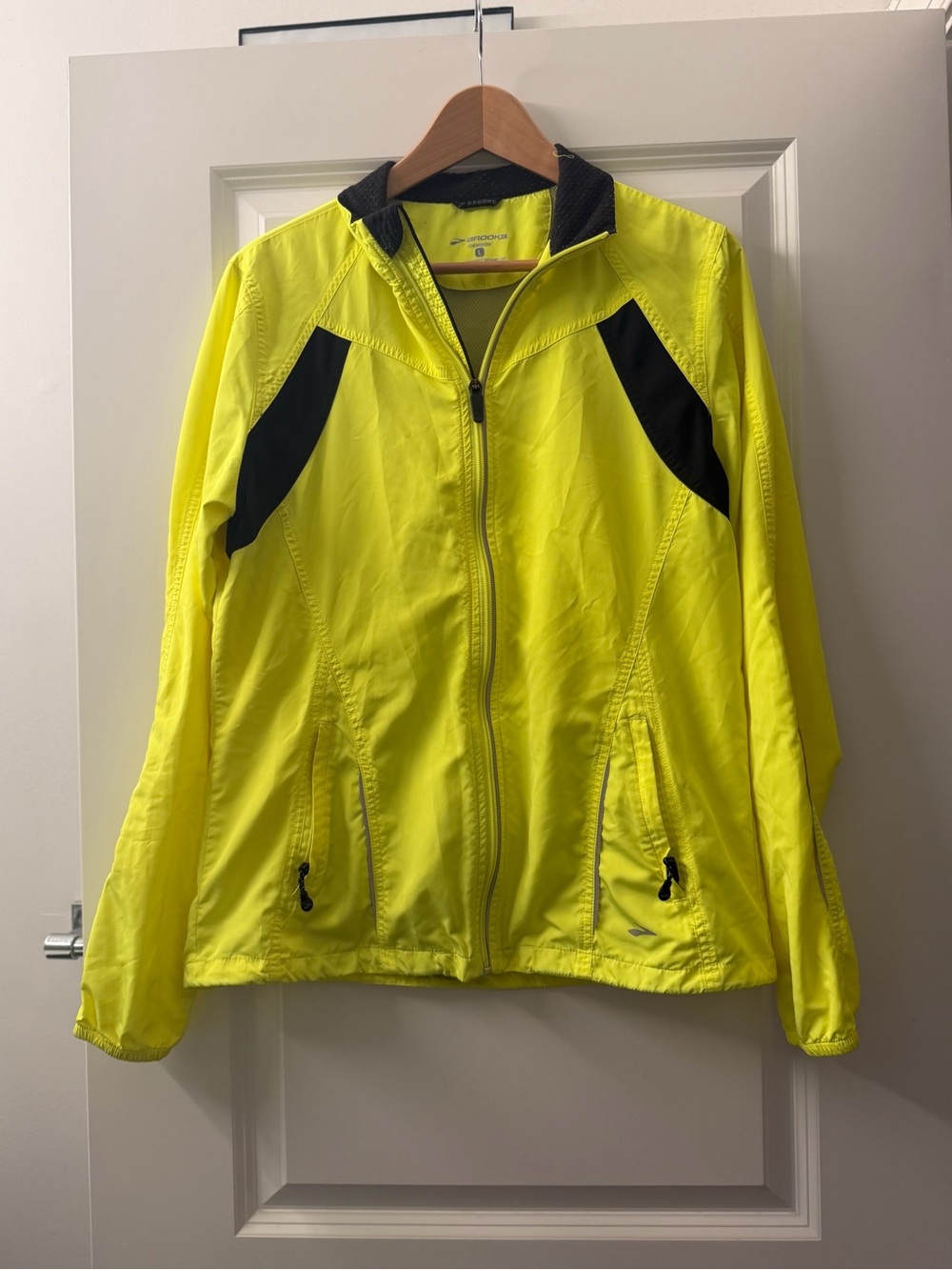 Brooks Neon Yellow and Black lightweight athletic jacket